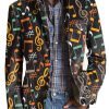 Men DJ Print Jacket | Colorful Musical Note Print Three-Pocket Lapel Casual Blazer Photo Color