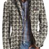 Men BXL Print Jacket | Men'S Gold Tweed Printed Casual Lapel Blazer Photo Color