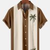 Men HLJ Shirts | Men'S Resort Style Coconut Tree Casual Short Sleeve Shirt Brown