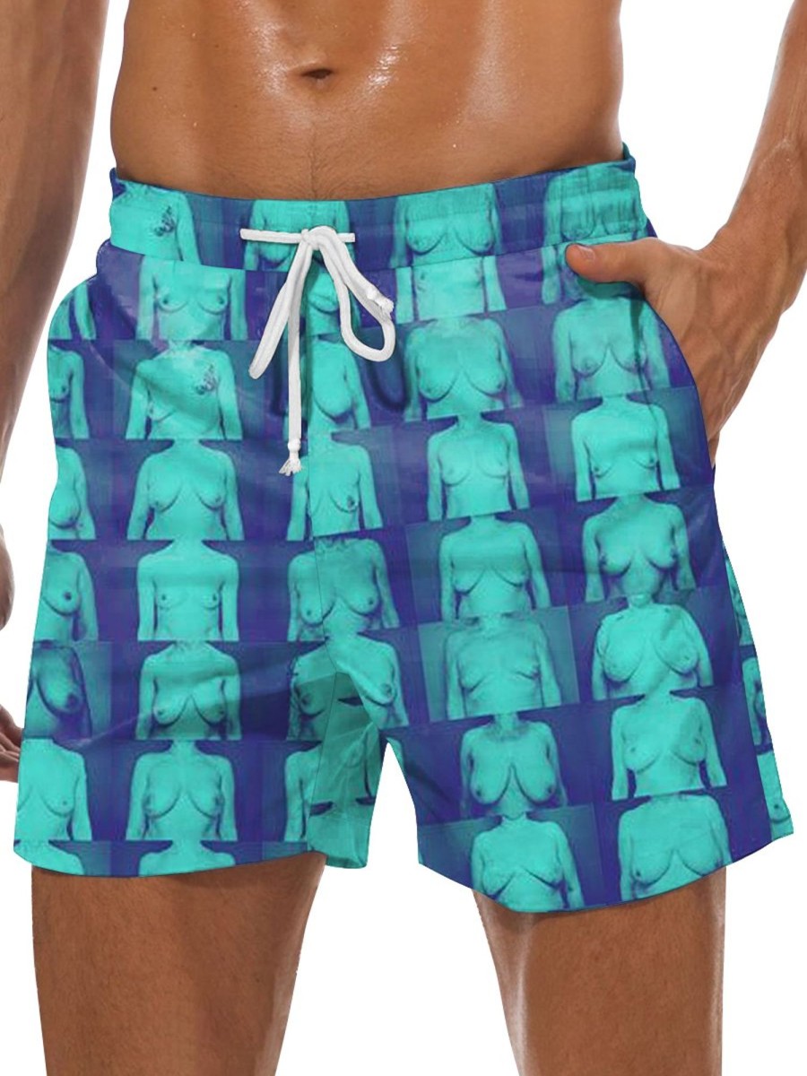 Men DJ Shorts | Faux Boobs Print Pocket Track Shorts Blue