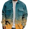 Men DJ Print Jacket | Vintage Gradient Print Pocket Lapel Corduroy Jacket Photo Color