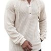 Men DJ Casual Hoodie | Solid Color Waffle Half Open Collar Casual Long Sleeve Hoodie White