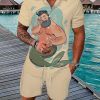 Men DJ Set | Fun Mermaid Print Short Sleeve Shirt Shorts Set Khaki