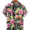 Men HLJ Shirts | Men'S Hawaiian Flamingo Casual Short Sleeve Shirt Photo Color