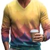 Men DJ Print Sweater | Gradient Print V-Neck Knitted Pullover Sweater Photo Color