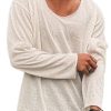 Men QMY Casual Long Sleeve Shirts | Lightweight Loose Round Neck T-Shirt Beige