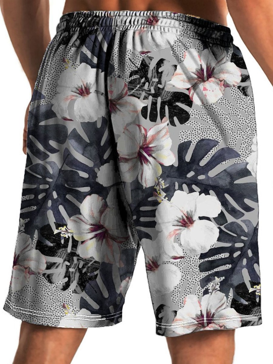 Men HLJ Bottoms | Men'S Tropical Hibiscus Beach Shorts Grey