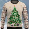 Men DJ Ugly Sweater | Cocks Christmas Tree Print Crew Neck Sweatshirt Khaki