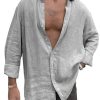 Men DJ Casual Long Sleeve Shirts | Lapel Solid Color Single-Breasted Casual Long-Sleeved Shirt Gray