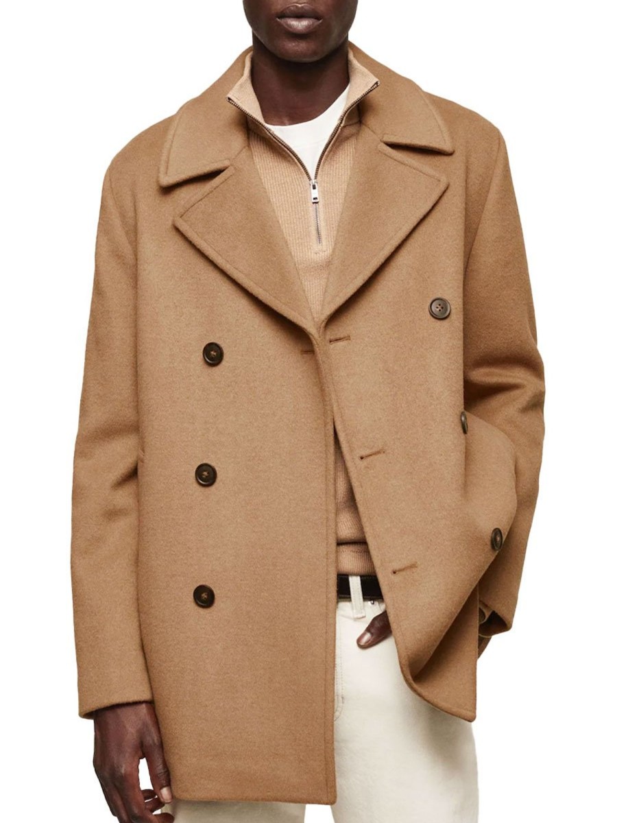 Men BXL Jacket | Men'S Solid Color Double-Sided Woolen Lapel Double-Breasted Coat Khaki