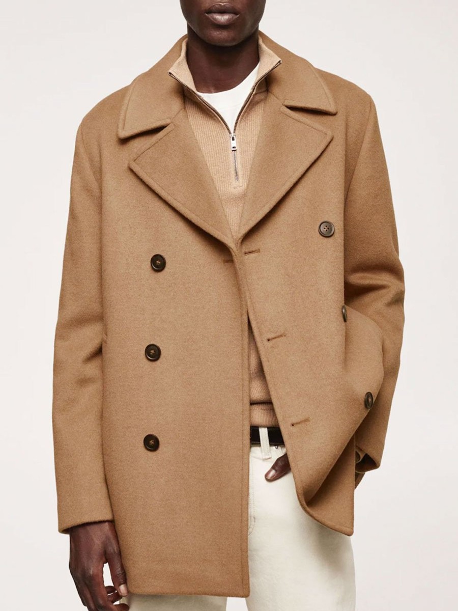 Men BXL Jacket | Men'S Solid Color Double-Sided Woolen Lapel Double-Breasted Coat Khaki