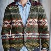 Men BXL Print Cardigan | Retro Colorful Gradient Knitted Single-Breasted Casual Cardigan Photo Color