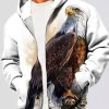 Men DJ T-Shirts | Watercolor Eagle Print Pocket Hooded Zip Cardigan Sweatshirt Photo Color