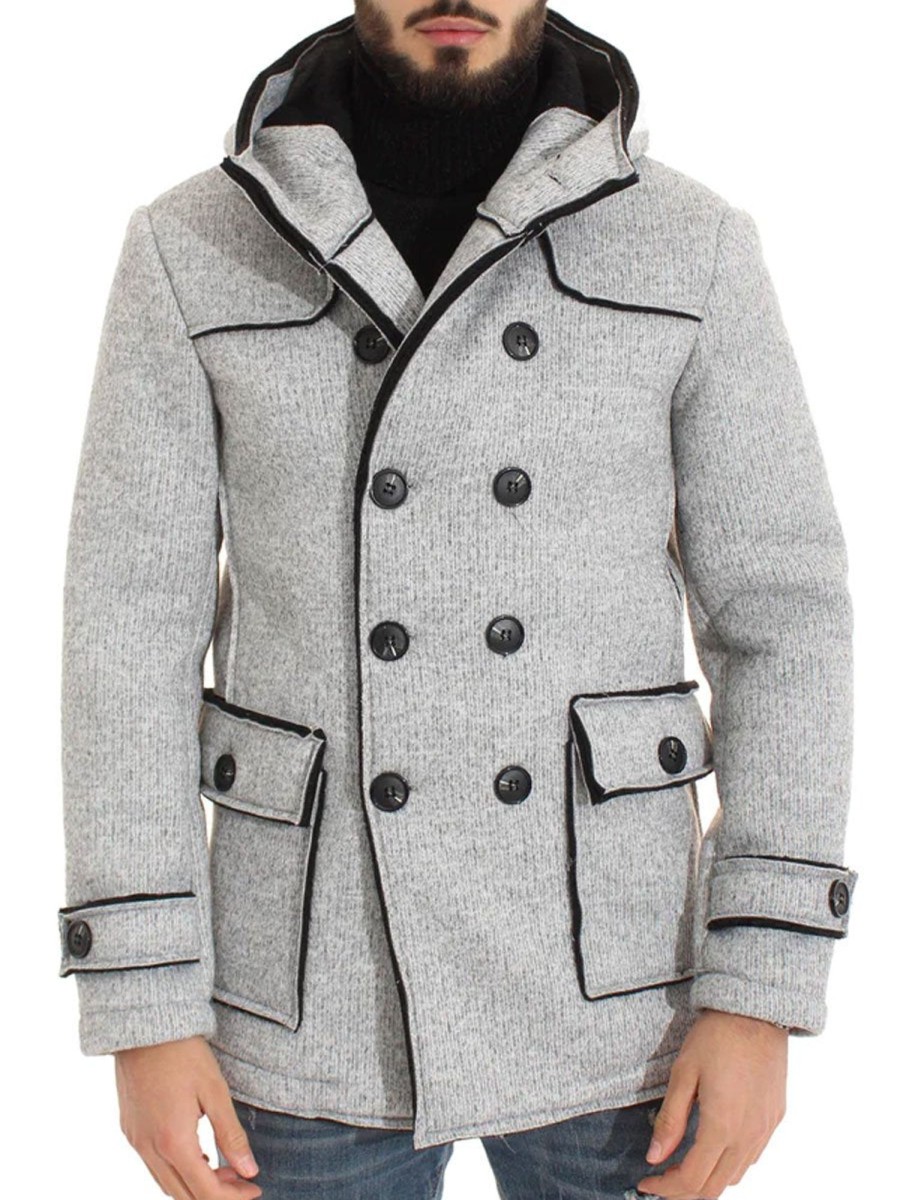 Men BXL Jacket | Men'S Thermal Cotton Double Breasted Hooded Casual Coat Gray