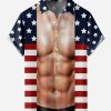 Men DJ Shirts | Muscle Flag Chest Pocket Short Sleeve Ugly Shirt Photo Color