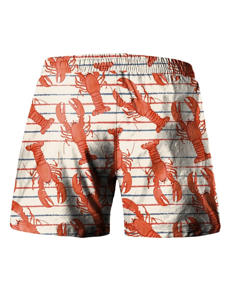 Men HLJ Shorts | Lobster Stripe Drawstring Board Shorts Apricot