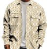 Men TH Print Jacket | Men'S Retro Geometric Print Shirt Jacket Brown