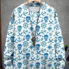 Men GYJ Print Sweater | Men'S Anchor Skull Print Crew Neck Knit Sweater Blue