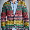 Men BXL Print Cardigan | Rainbow Gradient Knitted Single-Breasted Casual Cardigan Photo Color