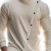 Men TH Casual Long Sleeve Shirts | Men'S Plain Turtleneck Button Long Sleeve T-Shirt Beige