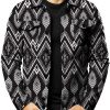 Men DJ Jacket | Vintage And White Geometric Print Pocket Single Breasted Lapel Jacket Black