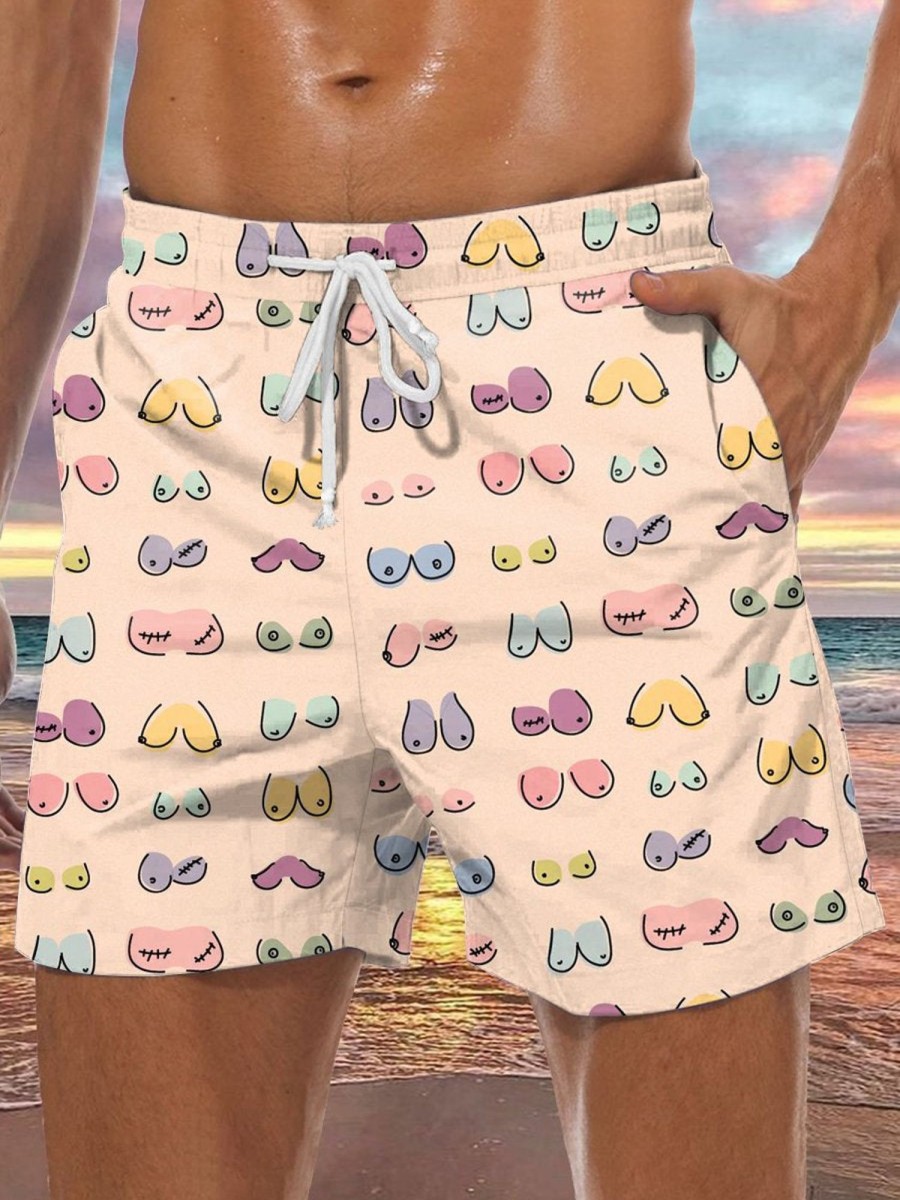 Men DJ Bottoms | Multicolor Boobs Print Pocket Tie Shorts