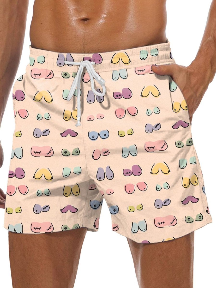 Men DJ Bottoms | Multicolor Boobs Print Pocket Tie Shorts