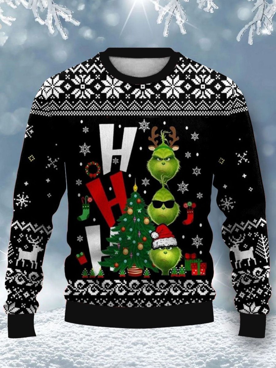 Men DJ Ugly Sweater | Fun Merry Christmas Printed Casual Crew Neck Sweatshirt Photo Color