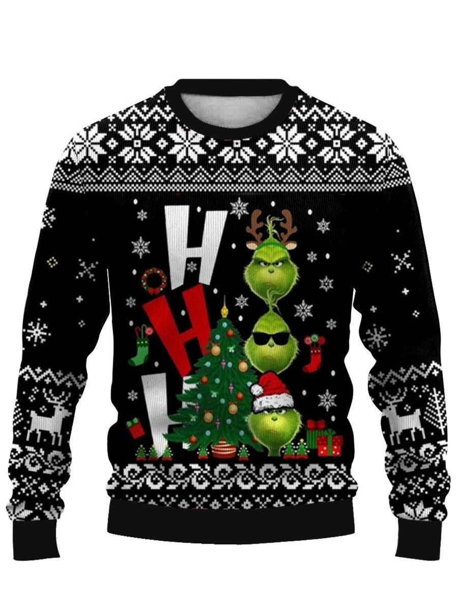 Men DJ Ugly Sweater | Fun Merry Christmas Printed Casual Crew Neck Sweatshirt Photo Color