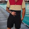 Men DJ Set | Retro Contrast Stripe Print Casual Hawaiian Short Sleeve Shirt And Shorts Two-Piece Set Photo Color