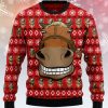 Men DJ Ugly Sweater | Fun Donkey Print Casual Crew Neck Sweatshirt Red