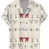 Men DJ Shirts | Creative Christmas Boobs Printed Casual Hawaiian Short-Sleeved Shirt Khaki