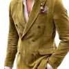 Men DJ Jacket | Velvet Lapel Double-Breasted 3-Pocket Vintage Blazer Yellow