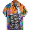 Men HLJ Shirts | Cockatoo Tiki Hawaiian Print Short Sleeve Shirt Orange