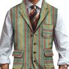 Men DJ Vest | Retro Striped Print Three-Pocket Lapel Casual Vest Photo Color