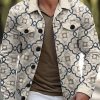 Men DJ Jacket | Retro Ethnic Geometric Print Casual Jacket Khaki