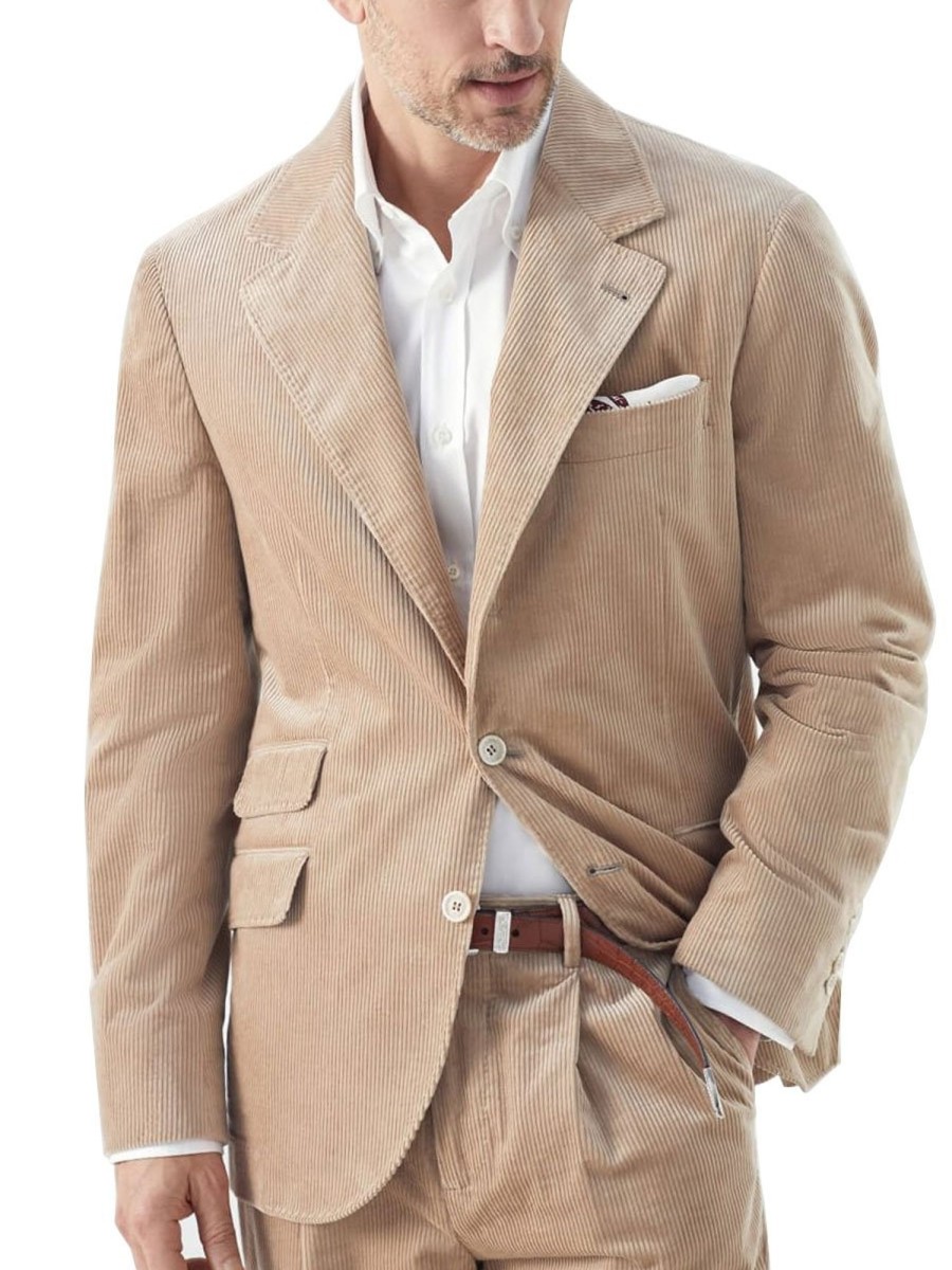 Men BXL Jacket | Men'S Multi-Pocket Solid Corduroy Casual Blazer Camel