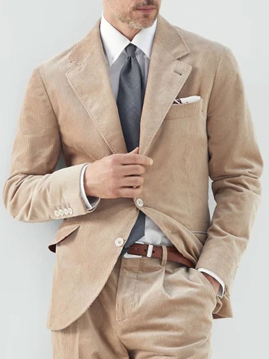 Men BXL Jacket | Men'S Multi-Pocket Solid Corduroy Casual Blazer Camel