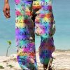 Men GYJ Bottoms | Chest Multicolor Print Drawstring Double Pocket Trousers Photo Color