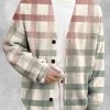 Men DJ Print Cardigan | Retro Gradient Plaid Print Single-Breasted Casual Knitted Cardigan Photo Color