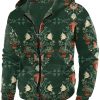 Men DJ T-Shirts | Pretty Ethnic Floral Print Pocket Hoodie Sweatshirt Dark Green