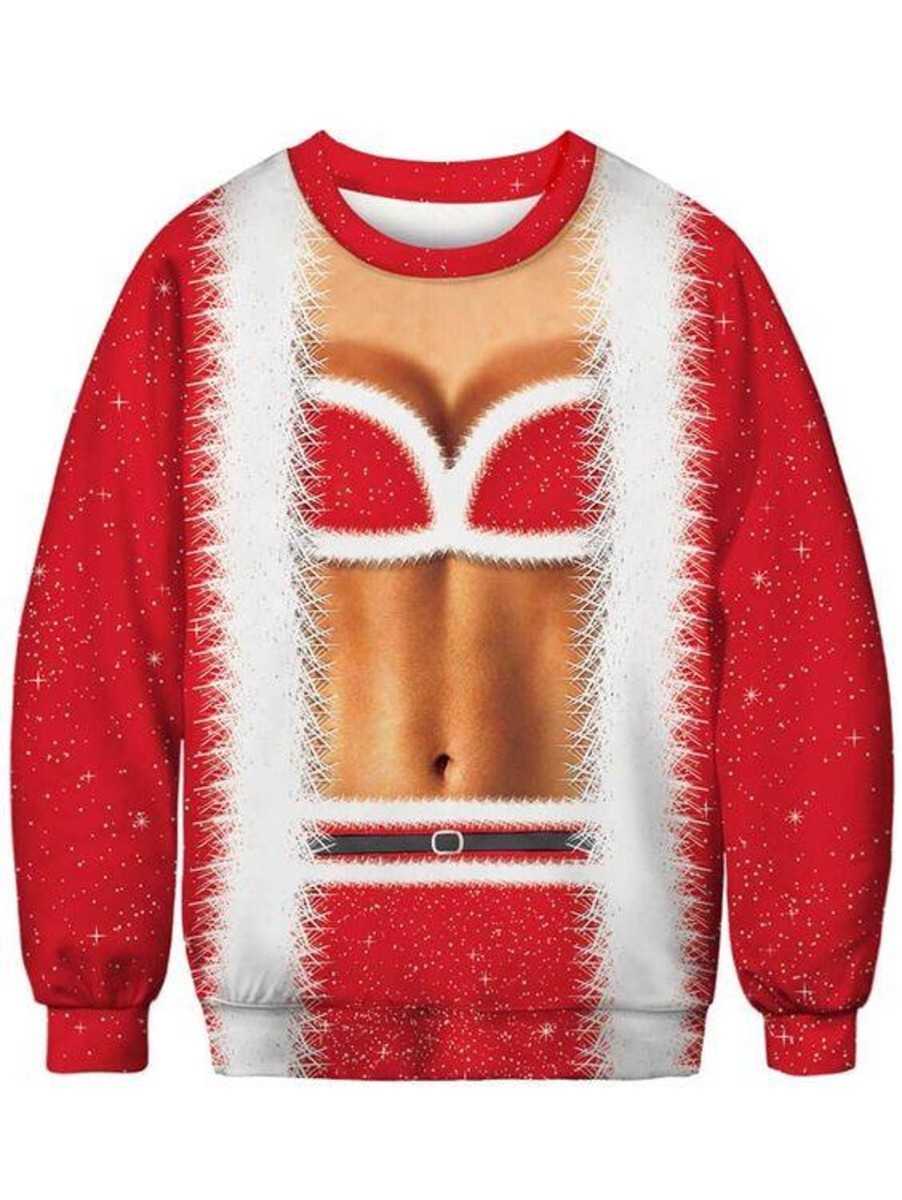 Men DJ Ugly Sweater | Creative And Funny Christmas Crewneck Sweatshirts Red