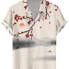 Men DJ Shirts | Ink Plum Blossom Print Short Sleeve Shirt Beige