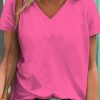 Women DJ | Solid Color Barbie Casual V-Neck Short Sleeve T-Shirt Pink