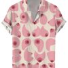 Men DJ Shirts | Boobs Print Casual Short-Sleeved Shirt Pink