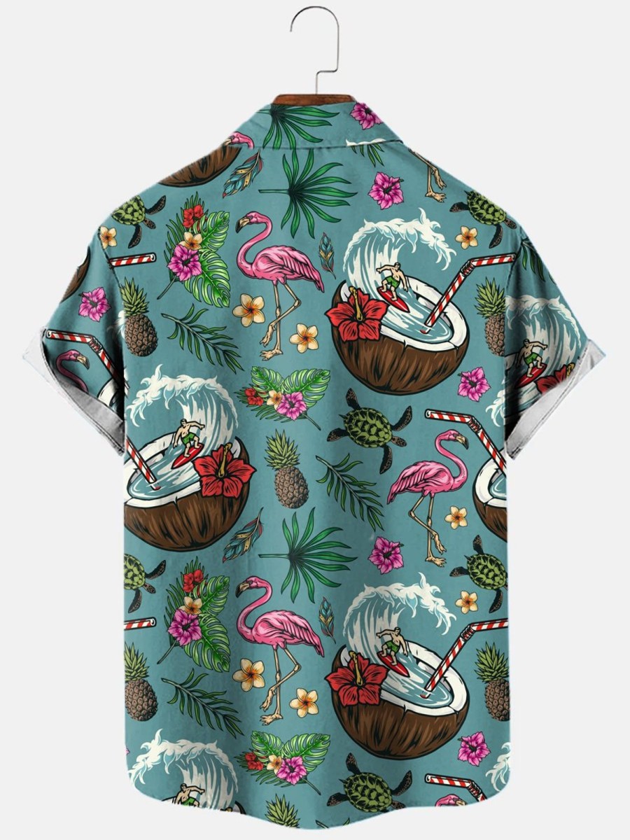 Men HLJ Shirts | Men'S Surf Retro Bright Graphic Print Short Sleeve Shirt Photo Color