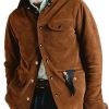 Men BXL Jacket | Vintage Multi-Pocket Solid Suede Casual Lapel Jacket Orange