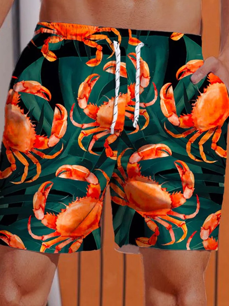 Men DJ Bottoms | Sea Crab Printing Shorts Photo Color