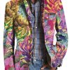 Men DJ Print Jacket | 3-Pocket Lapel Vintage Chrysanthemum Floral Print Casual Blazer Photo Color