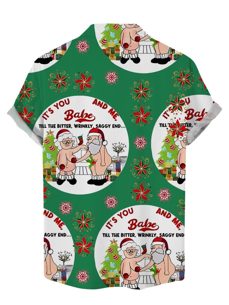 Men LJC Shirts | Santa Print Short Sleeve Shirt Photo Color